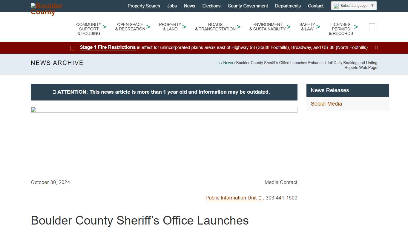 Boulder County Sheriff’s Office Launches Enhanced Jail Daily Booking and Listing Reports Web Page - Boulder County